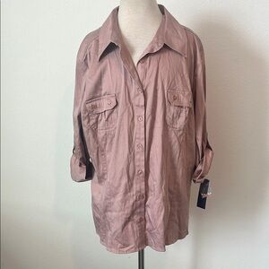 NWT Apt. 9 Tan Long Sleeve Button-Up Top